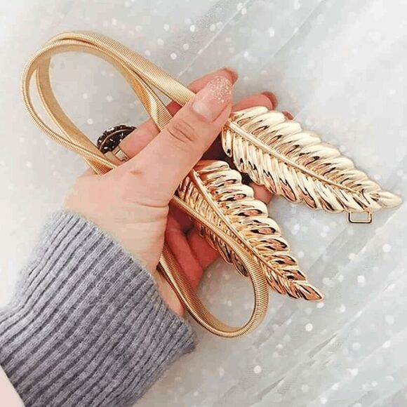 ✨🍃 Leaf Buckle Stretchy Elastic Greek Goddess Gold Silver Metal Dress Belt NEW - Picture 11 of 16